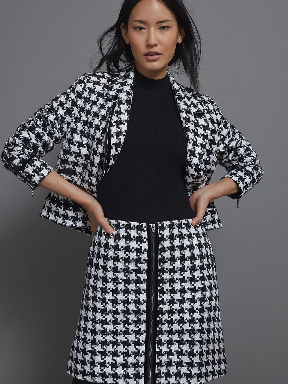 NEW Anthropologie Evira Houndstooth Shine Mini Skirt Size 8